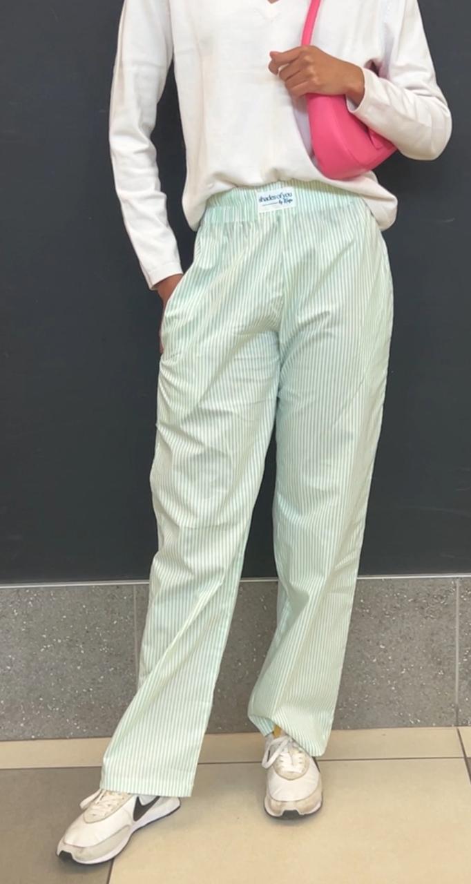 Striped Wide Leg Pants - Green